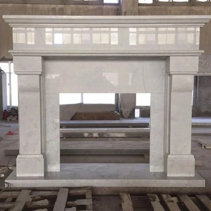 Indoor Beige Marble Fireplace Mantels